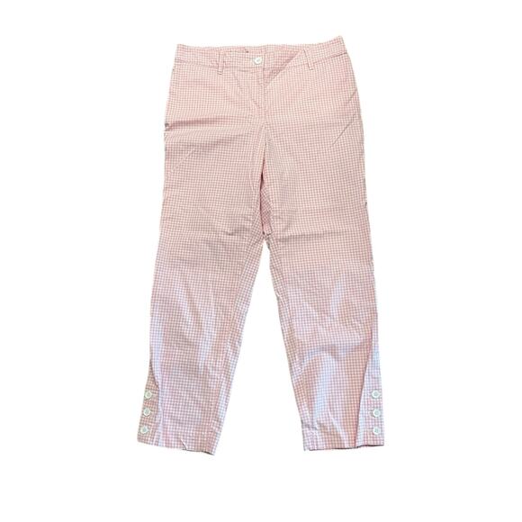 Talbots Perfect Crop Adorable Pink Gingham Pants with Button Detail (W6) - Picture 4 of 6